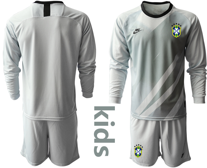 Cheap Youth 2020-2021 Season National team Brazil goalkeeper Long sleeve grey Soccer Jersey